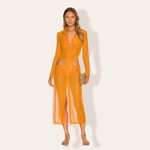 Camila Coelho Orange Long-Sleeve Sheer Maxi Dress